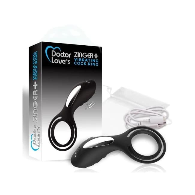 DOCTOR LOVE ZINGER+ VIBRATING RECHARGEABLE COCK RING BLACK - Image 1