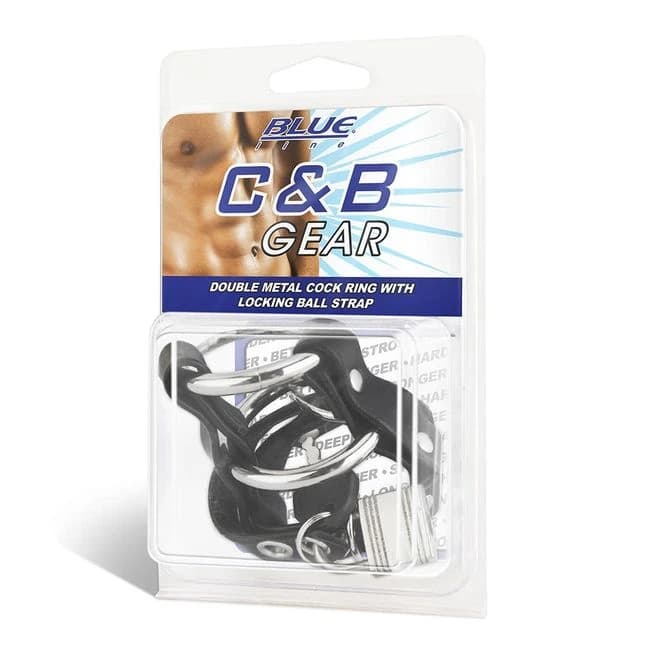 Double Metal Cock Ring with Locking Ball Strap, image 1