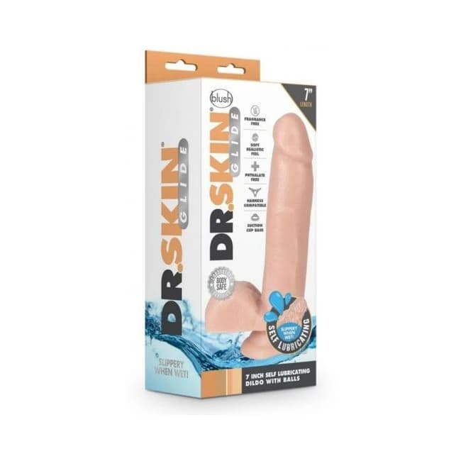 Dr. Skin Glide 7" Self-Lubricating Dildo with Balls Vanilla, image 1
