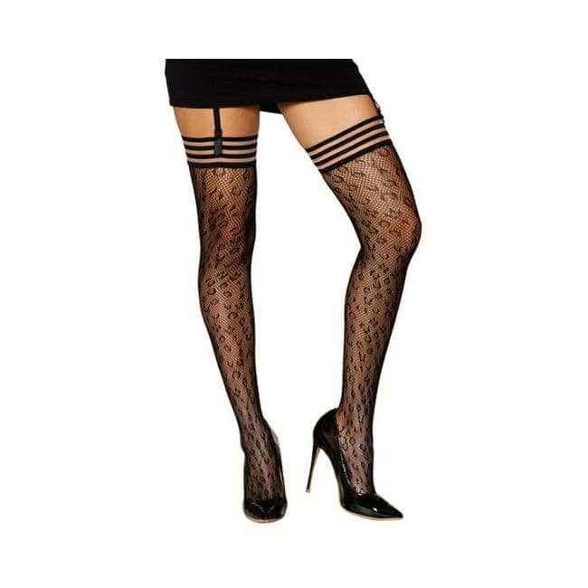 Dreamgirl Animal Print Fishnet Thigh-High Stockings Black O/S, image 1
