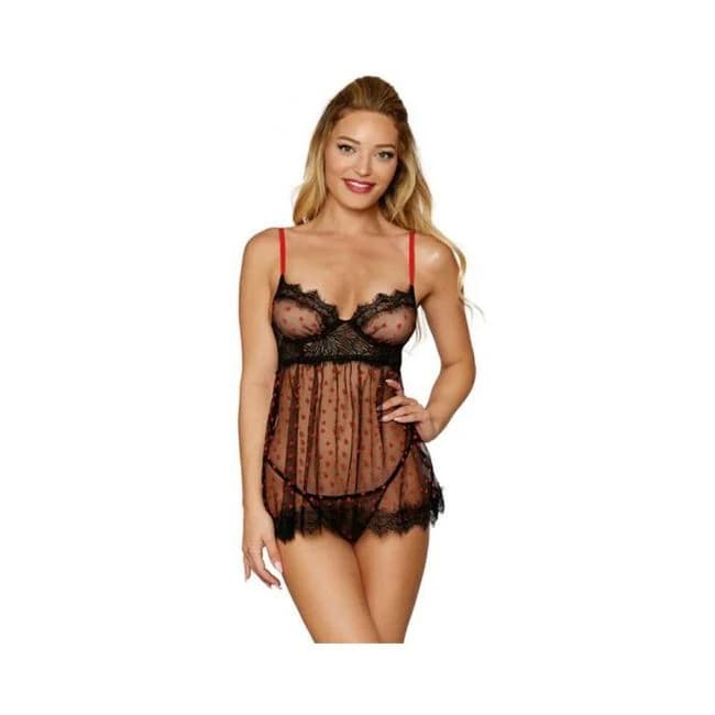 Dreamgirl Babydoll with Panty Red/black, image 1