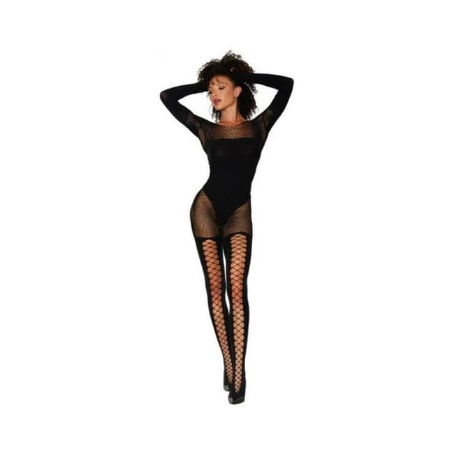 Dreamgirl Fishnet Teddy Bodystocking Black O/S, image 1