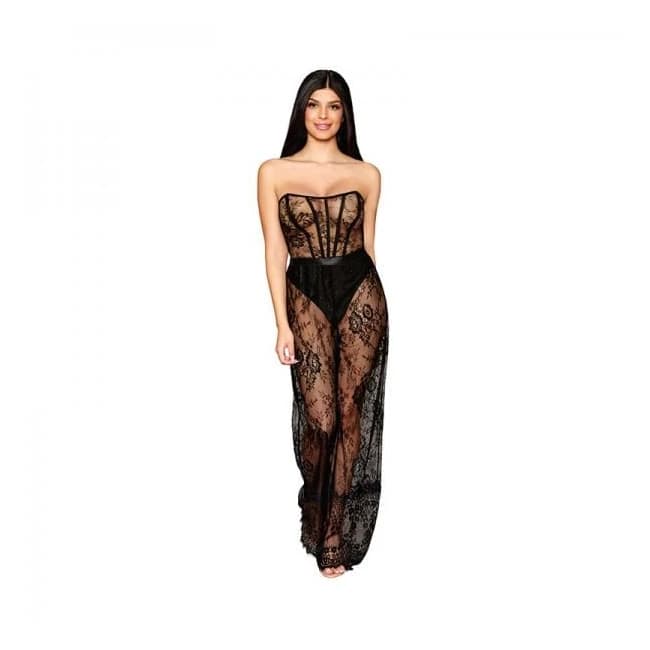 Dreamgirl Floral Lace Lingerie Romper and High-Waisted Thong Set Black, image 1