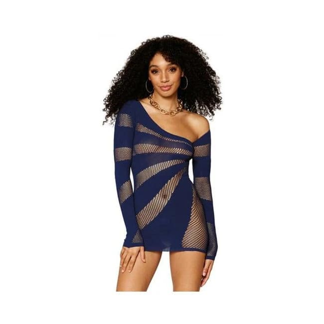 Dreamgirl Stripey One-Shoulder Fishnet Chemise Nocturnal O/S, image 1