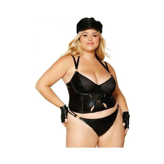 Dreamgirl Wetlook Fishnet Strappy Bustier & Thong Set, image 1