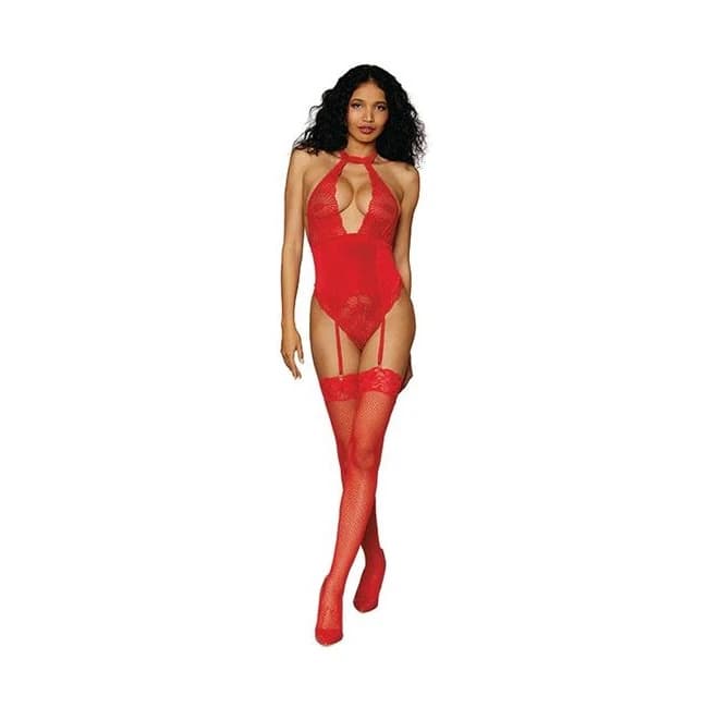 Stretch Lace & Velvet Gart Teddy Lipstick Red O/S, image 1