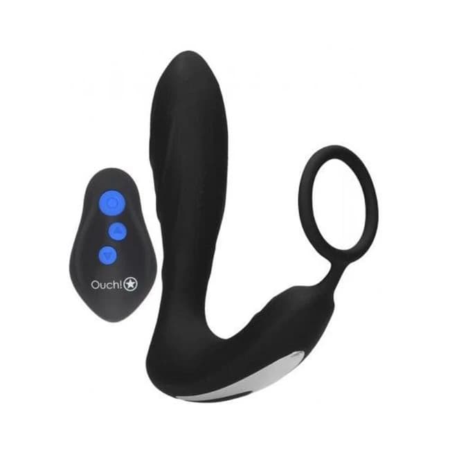 E-Stim & Vibrating Butt Plug and Cock Ring and Wireless Remote Black, image 1