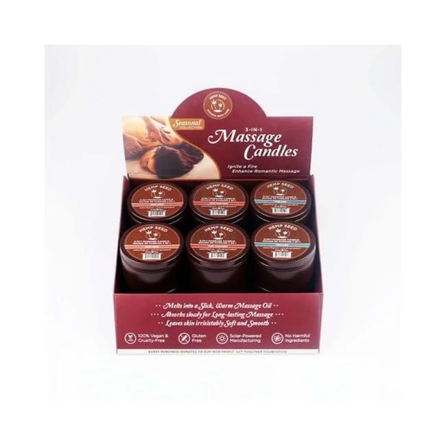 Earthly Body Hemp Seed Holiday Candle Display Includes: 4 of Each Hemp Seed 3-in-1 Massage Candle 6, image 1