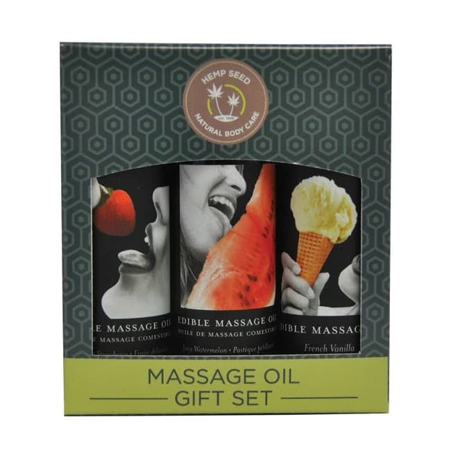 EDIBLE OIL MASSAGE GIFT SET BOX 3 2OZ BOTTLES - Image 1