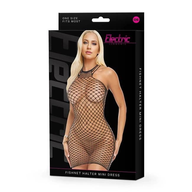 Electric Lingerie Fishnet Halter Mini Dress O/S, image 1
