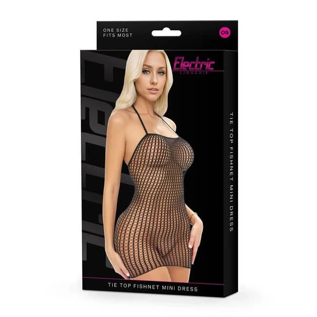 Electric Lingerie Tie Top Fishnet Mini Dress O/S, image 1