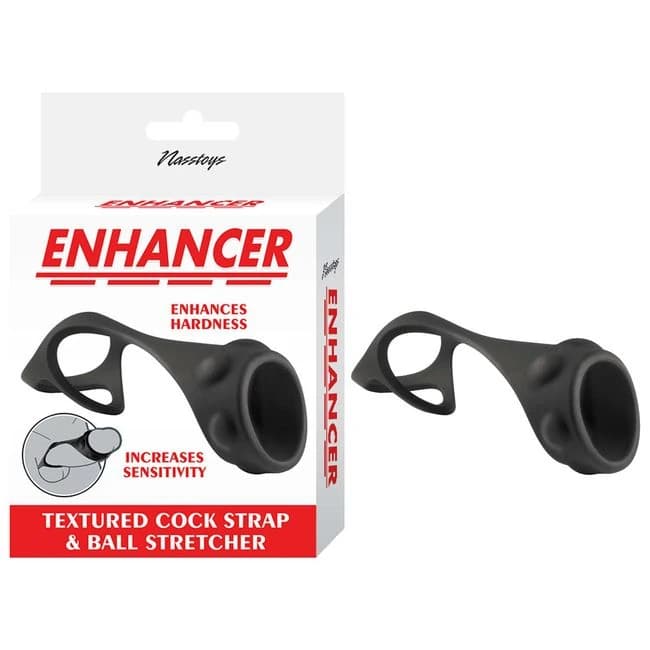 Enhancer Textured Cock Strap & Ball Stretcher Black, image 1