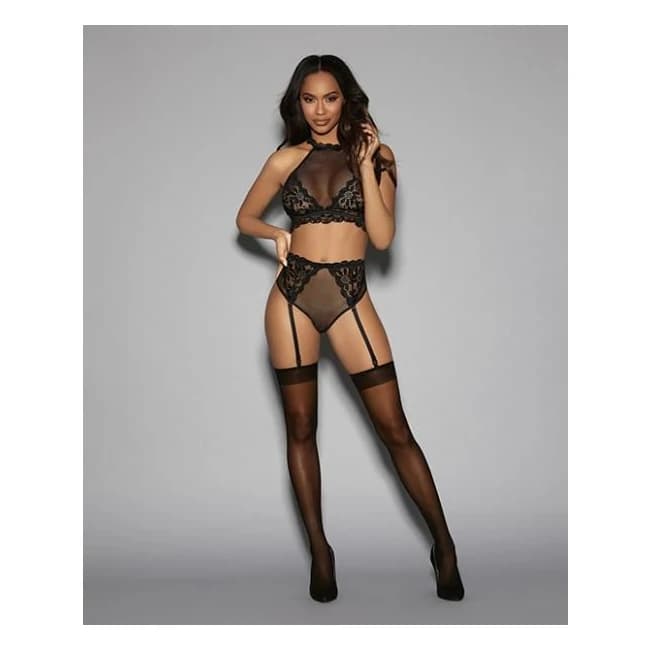 Euphoria Bra Set w/ Detachable Garters & Hose Black O/S, image 1