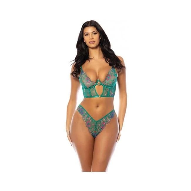 Evelyn Unlined Underwire Embroidered Bustier W/ Panty - Green, image 1