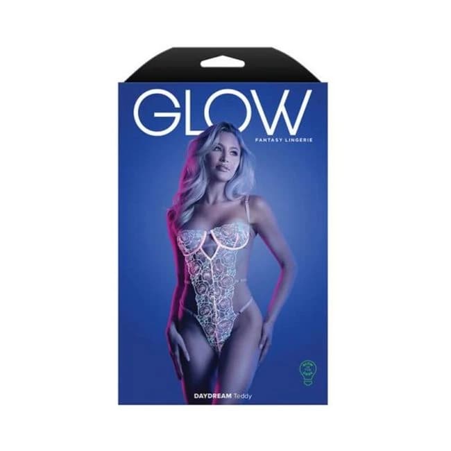 Fantasy Lingerie Glow Daydream Strappy Glow-in-the Dark Embroidered Mesh Teddy, image 1