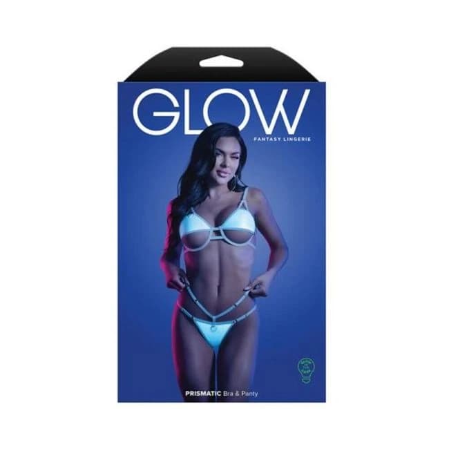 Fantasy Lingerie Glow Prismatic Iridescent Glow-in-the-Dark Cut-Out Cup Bra & Cage Panty, image 1