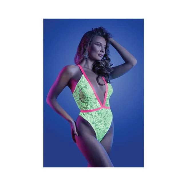 Fantasy Lingerie Glow Spotlight Contrast Elastic Lace Teddy with Snap Closure, image 1