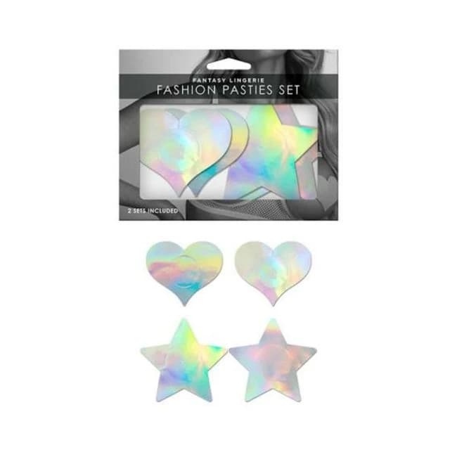 Fantasy Lingerie Holographic 2-Pair Pasties Set Heart & Star Shapes O/S, image 1