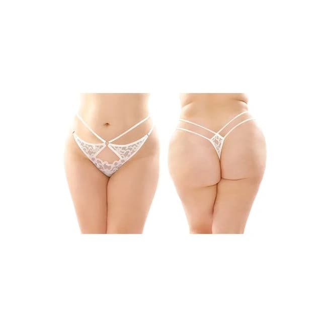 Fantasy Lingerie Jasmine Strappy Lace Thong with Front Keyhole Cutout 6-Pack Queen Size White, image 1