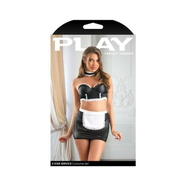Fantasy Lingerie Play 5-Star Service Wetlook Bustier, Adjustable Open Back Spanking Skirt, G-String, image 1