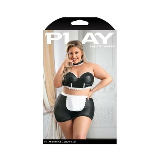 Fantasy Lingerie Play Adjustable Open Back Spanking Skirt, G-String Panty & Choker Costume 1xl/2xl, image 1