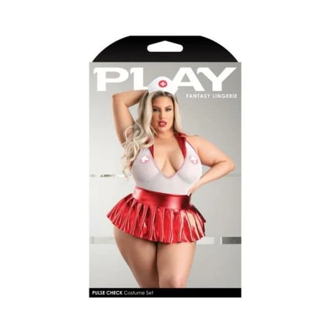 Fantasy Lingerie Play Pulse Check Collared Teddy with Open Back, Pleated Skirt, Medic Hat & 1 Pair O, image 1