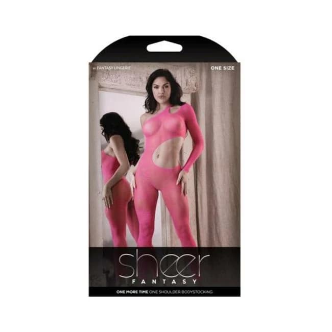 Fantasy Lingerie Sheer One More Time One Shoulder Cut Out Bodystocking Pink Queen Size, image 1