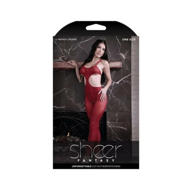 Fantasy Lingerie Sheer Unforgettable Cut-Out Bodystocking Red O/S, image 1