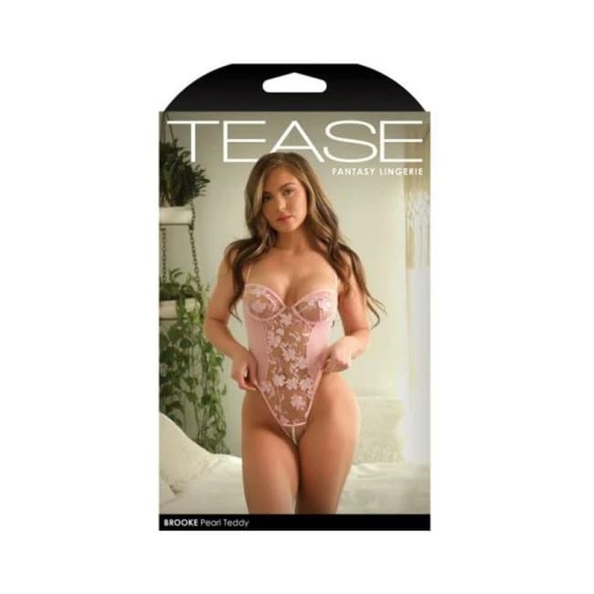 Fantasy Lingerie Tease Brooke Embroidered Crotchless Pearl Teddy Light, image 1