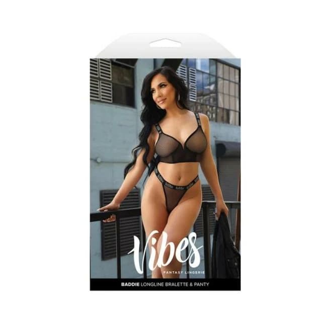 Fantasy Lingerie Vibes Baddie Longline Mesh Bralette & Panty, image 1