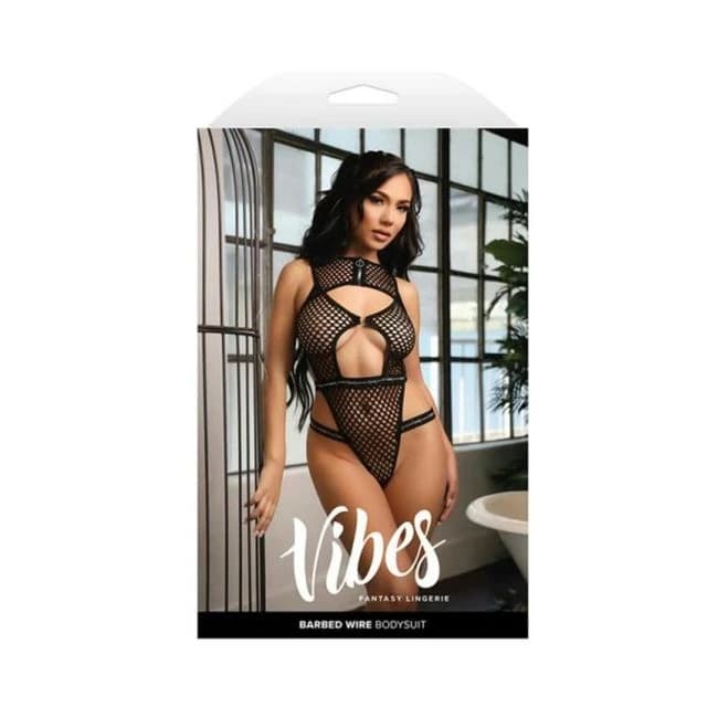 Fantasy Lingerie Vibes Barbed Wire Fishnet Zippered Bodysuit, image 1