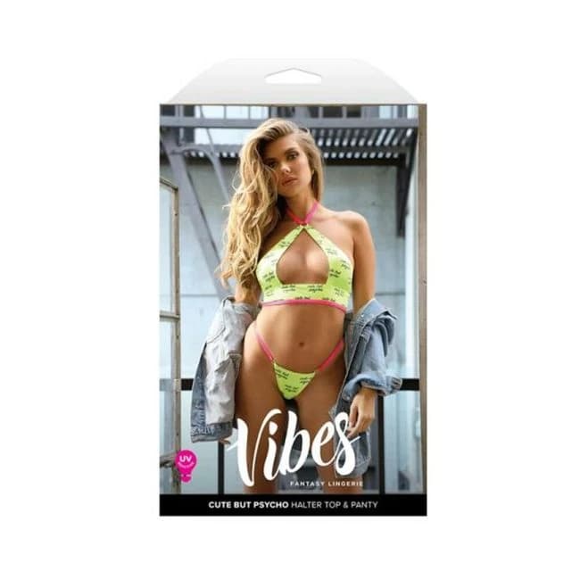 Fantasy Lingerie Vibes Cute but Psycho UV Reactive Keyhole Halter & Panty, image 1