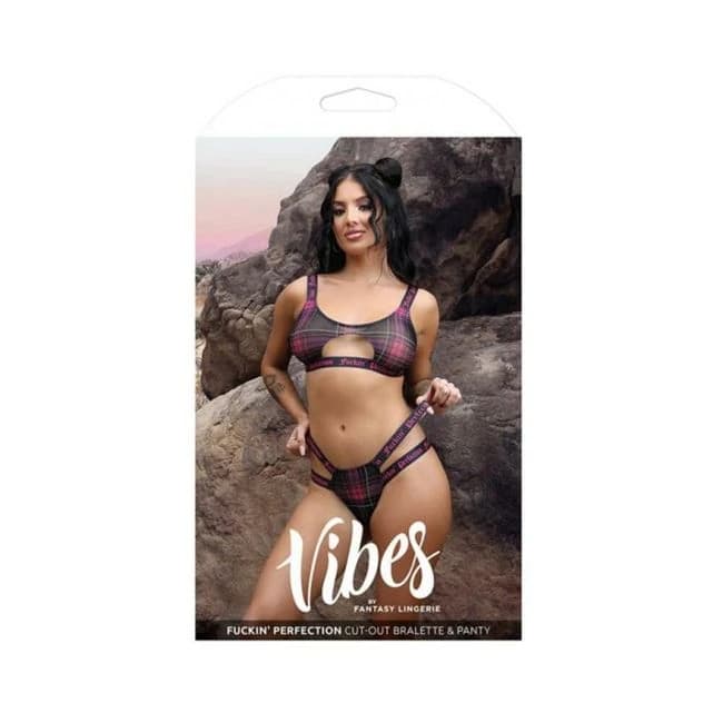 Fantasy Lingerie Vibes Fuckin' Perfection Plaid Mesh Cut Out Bralette & Panty, image 1