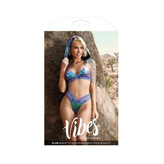 Fantasy Lingerie Vibes Plur Holographic Bralette with Removable Hood & Panty Aqua Holo, image 1