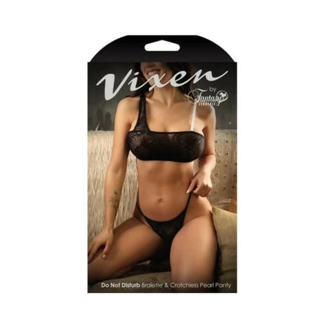 Fantasy Lingerie Vixen Do Not Disturb Pearl Bralette & Crotchless Pearl Thong, image 1