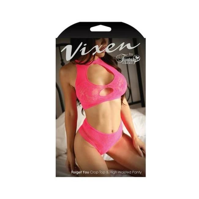 Fantasy Lingerie Vixen Forget You Seamless Lace Crop Top & High Waisted Panty Pink O/S, image 1