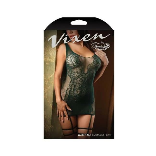 Fantasy Lingerie Vixen Watch Me Gartered Seamless Dress Green Queen Size, image 1