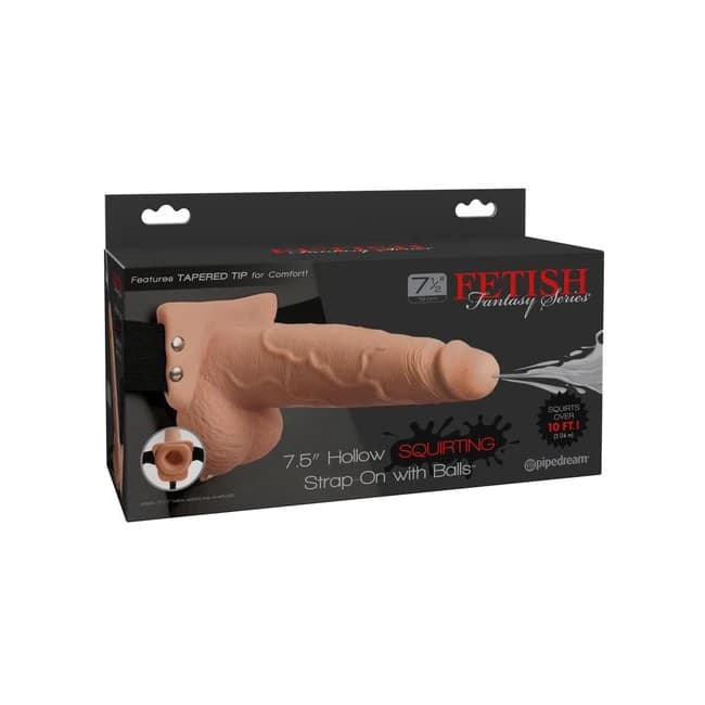 FETISH FANTASY 7.5 IN HOLLOW SQUIRTING STRAP-ON W/ BALLS FLESH - Image 1