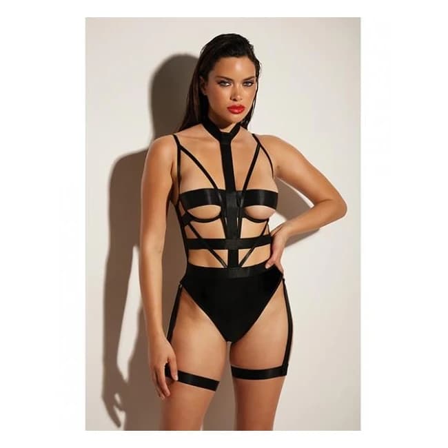Fetish Lethal Underwire Peek a Boo Vinyl Teddy w/ Choker, image 1