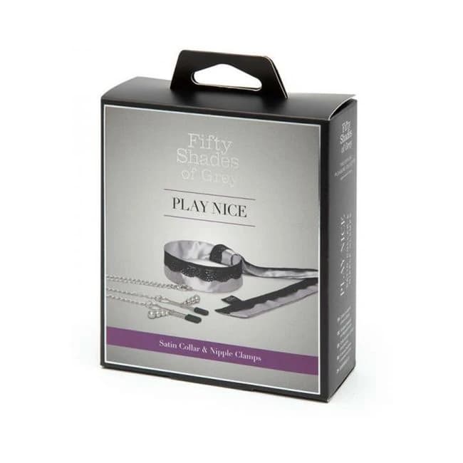Fifty Shades of Grey Play Nice Satin & Lace Collar & Nipple Clamps, image 1