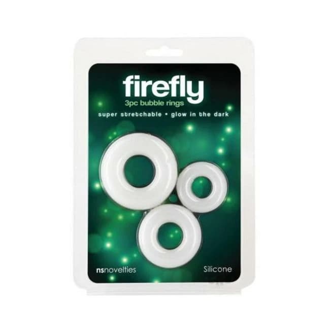 Firefly Glow in the Dark Bubble Cock Rings - White, Pack of 3, image 1