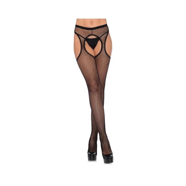 Fishnet Suspender Hose with Scalloped Trim O/S Black, image 1