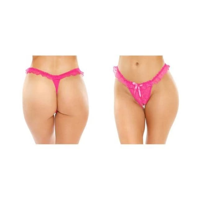 Flora Ruffled Lace Crotchless Pearl Thong, image 1