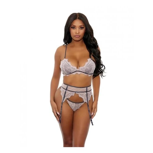 Floral Lace Bra, Cage Garter Belt & G-String, image 1