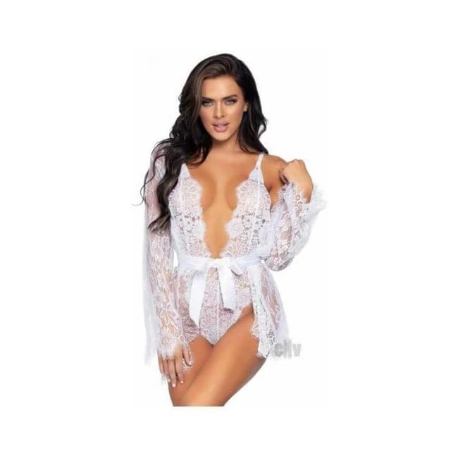 Floral Lace Teddy Thong Robe Tie Lg Ryl, image 1