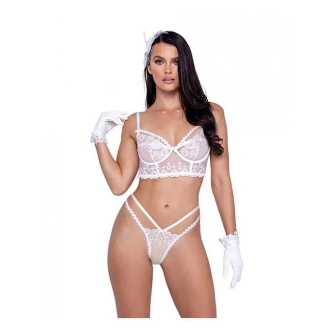 Forever Yours Embroidered Long Line Bra & Panty White, image 1
