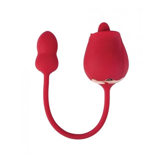 Fuchsia Rose Clit Licking Stimulator & Vibrating Egg - Red, image 1
