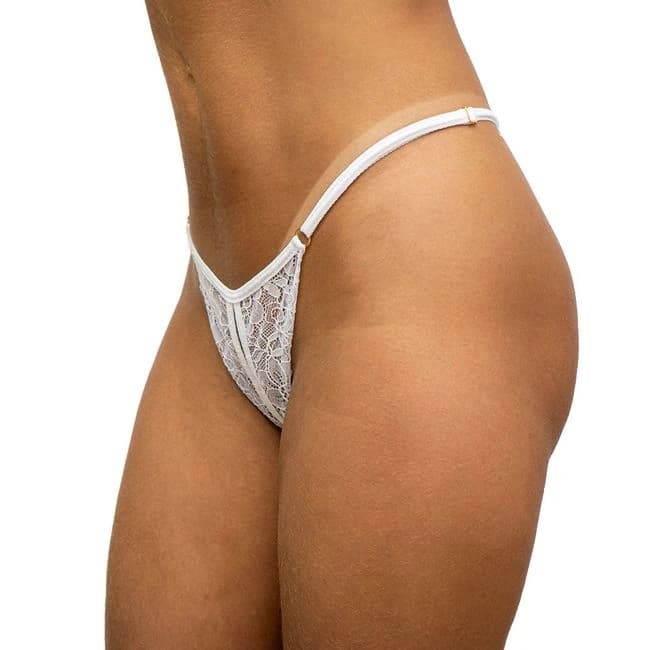 G-String with Lace and Thread White Crotchless One Size Adjustable, image 1