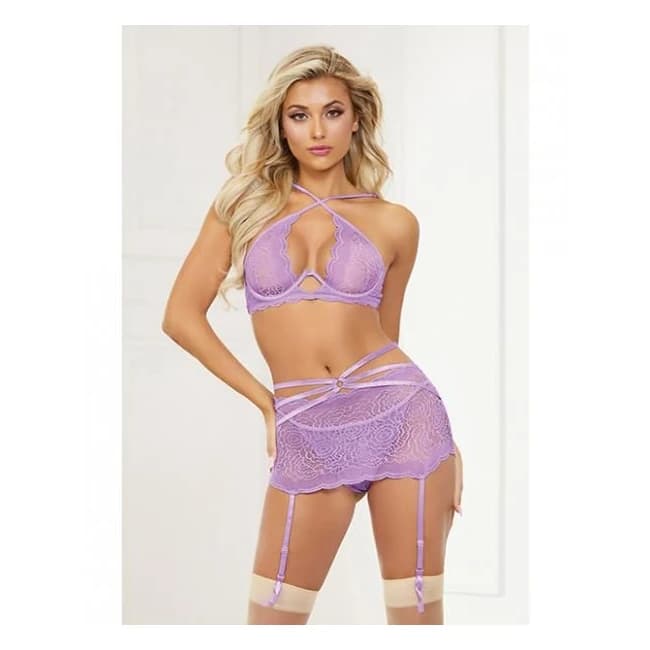 Galloon Lace Bra, Garter Skirt & G-String, image 1