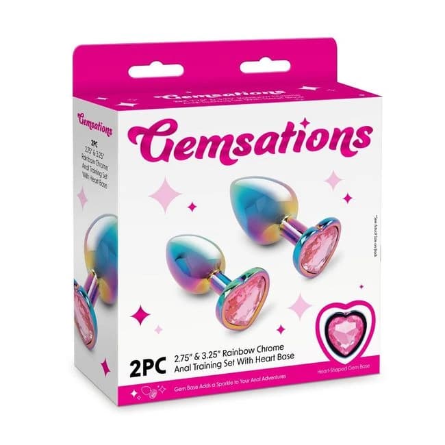 Gemsations 2pc Rainbow Chrome Anal Training Set with Heart Base, image 1